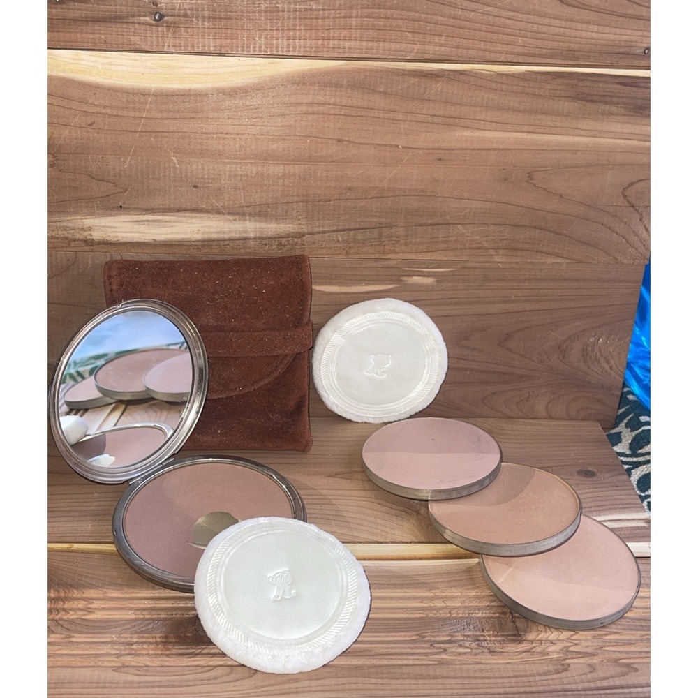 Ralph Lauren Safari Bronzing Powder Compact VTG W3 Refills Puffs Suede Case RL